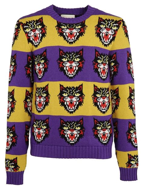 gucci purple cat faces sweater|Gucci cropped sweater.